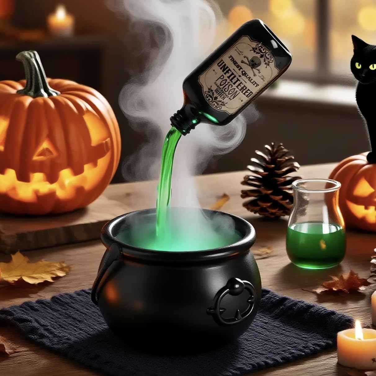 Photo 1 of Voplintra Cauldron Halloween Decor with Floating Potion Bottles & Fog Maker - Indoor Halloween Decor for Home, Party, Mantel, Table & Spooky Gifts.