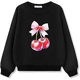 COOLTREE Girl's Sweatshirt - Cute Graphic/Bow Print Crewneck Fleece Drop Shoulder Pullover Tops Size 6-16