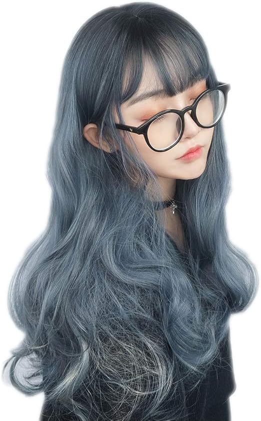 Amazon Co Jp Cnstone グラデーション ウィッグ ロング フルウィッグ ウェーブ 姫髪ウイッグ 原宿風 Gal系 ロリータ 混色 ブルー かつら Wig 変装用 ウィッグスタンド ネット付 ホビー