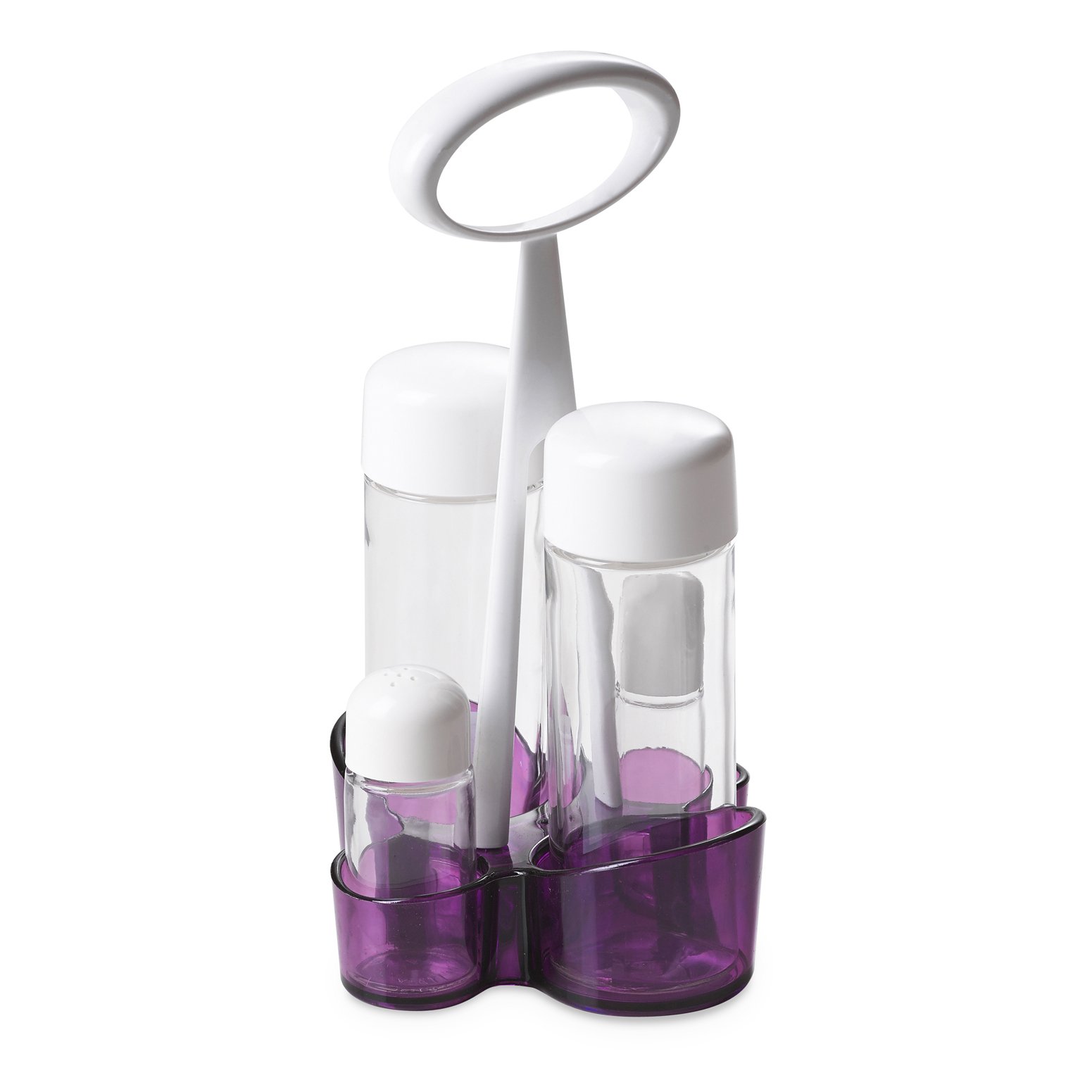 Omada Design Menage with Cruet, Vinegar, Salt and Pepper Shaker in Glass, 4 Pieces in 1, Trendy Line