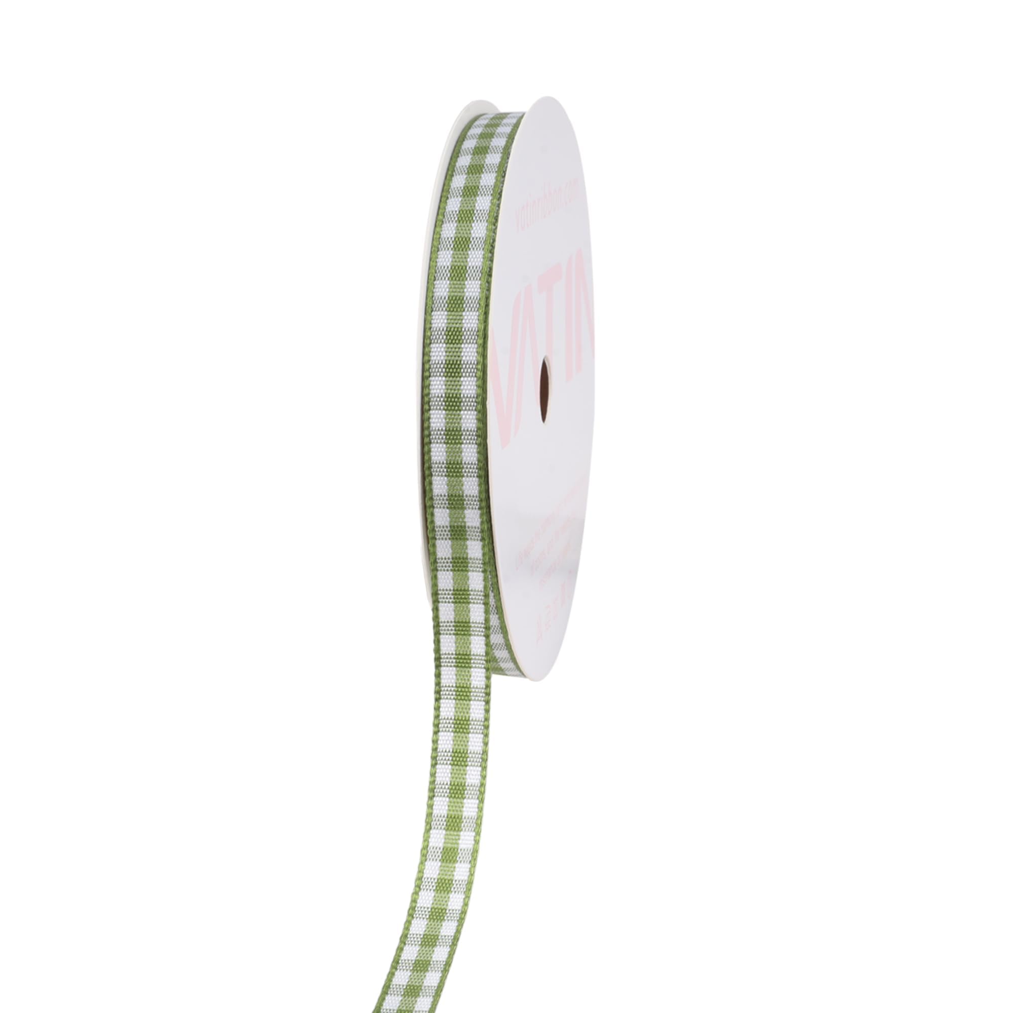 Photo 1 of VATIN Moss Green and White Gingham Ribbon, Each Roll Measuring 1/4 Inch Wide by 25 Yards Long, Featuring Polyester Woven Edges, Perfect for Gift Wrapping and Festive Party Decorations