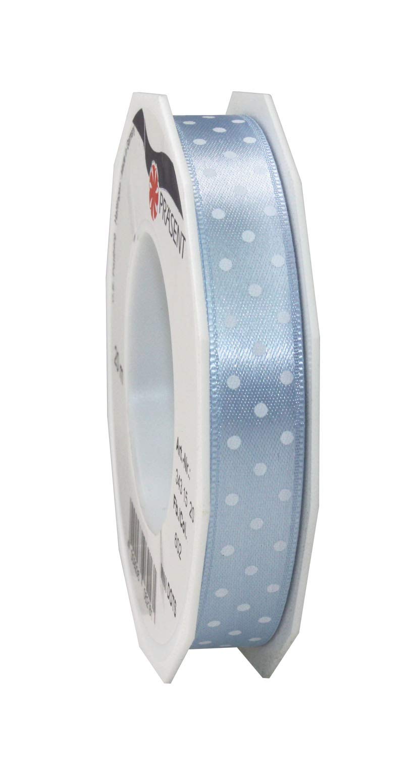 Präsent - Mini Dots Printed Satin Ribbon Light Blue 15 mm Width, 20 m Length