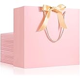 EUSOAR Pink Gift Bags, 25pcs 12.5"x4.5"x11" Gift Bags With Ribbon Handles, Thank You Paper Bag Gift Wrap Treat Bags Bulk for Wedding Guests Birthday Bridesmaid Anniversary Holiday Party Business