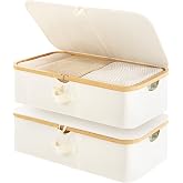 StorageWorks 7" Low Profile Underbed Storage Containers with Bamboo Frame | Strong Frame Resists Sagging, Buckle Flip-Top Lid, Fabric Handles, Foldable Stackable Design, for Dorms, Bedrooms &amp; Closets