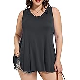 LARACE Plus Size Sleeveless Tank Tops Women Casual Summer Tunic Tops Loose Fit V Neck Shirts