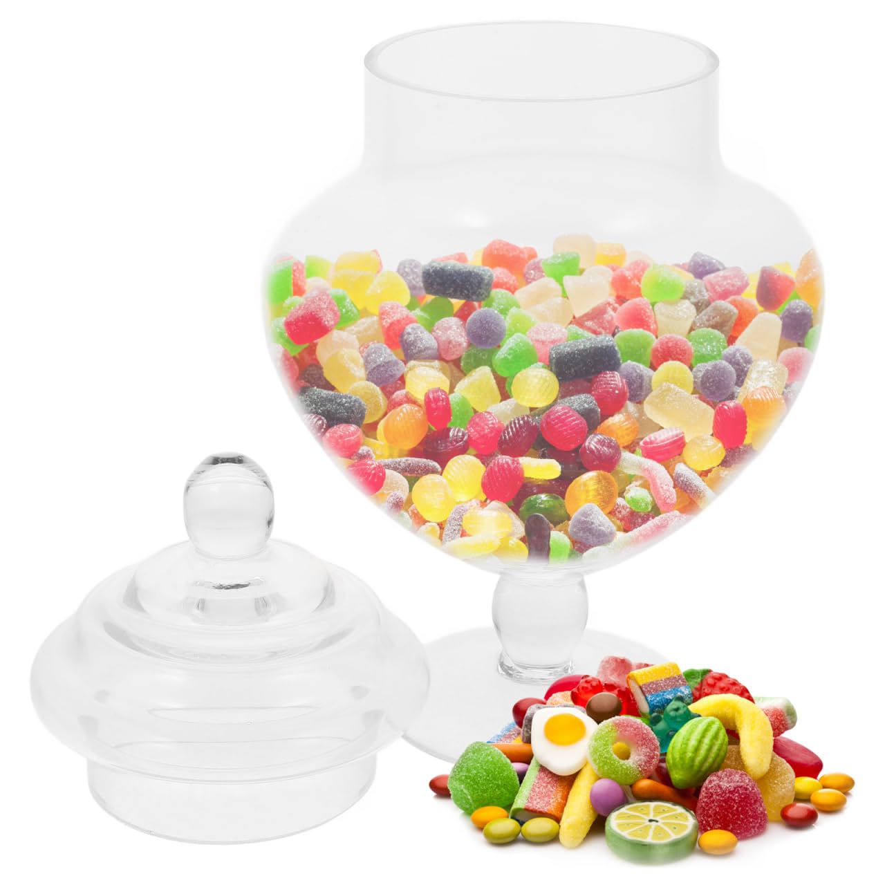 DOITOOL Glass Candy Jar Transparent Candy Container for Marshmallows Sweets and Dried Fruit Packaging 9.06In Tall 5.51In Diameter Party Decoration and Kitchen Storage Canister