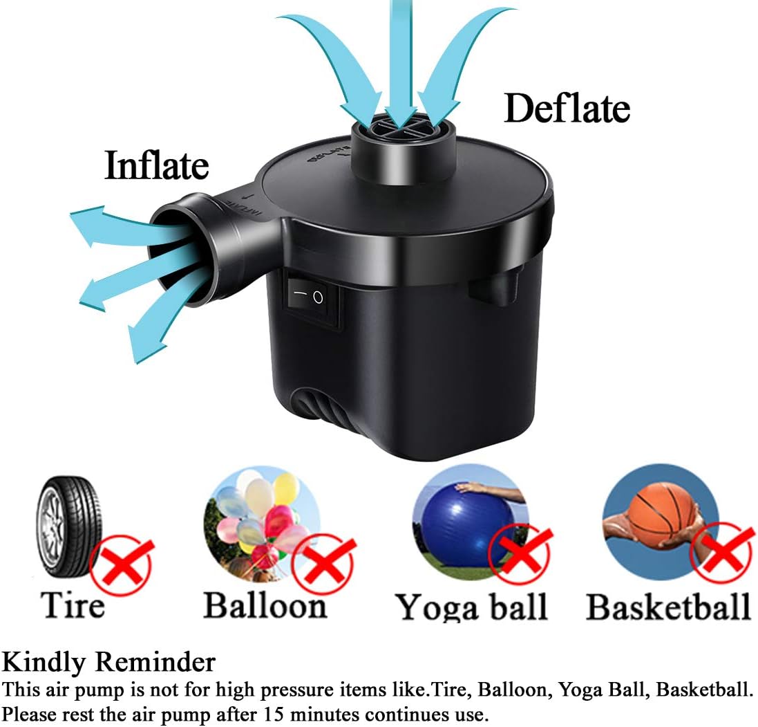 KXT Electric Air Pump, Portable Quick-Fill Pump for Air Bed, 110V AC / 12V DC, Inflator Deflator Pump, Perfect for Outdoor Camping, 3 Nozzles, Air Mattress, Pool Float, SUP: Sports & Outdoors