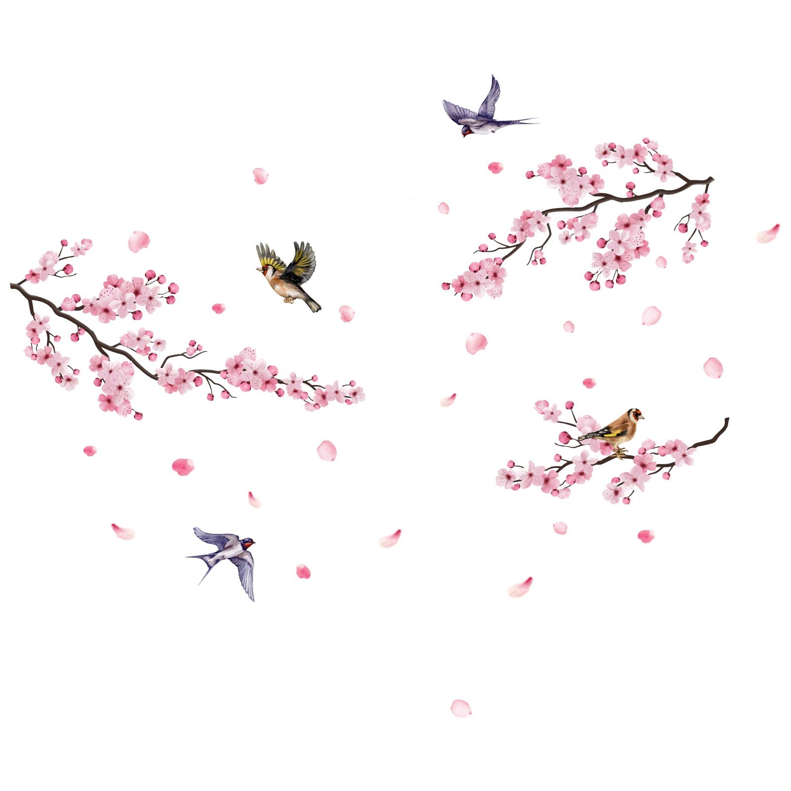 PLIGREAT Pink Cherry Blossom Flowers Birds Wall Stickers Removable Vinyl Peel and Stick Wall Decals for Bedroom Dininig Living Room Home Indoor Window Wall Decorations DIY Wall Art Decor