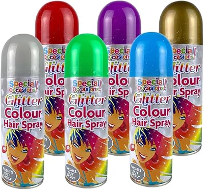 ZOPPER 6x 200ml Glitter Hair Spray Multi Colour Temporary Washable Fancy Dress
