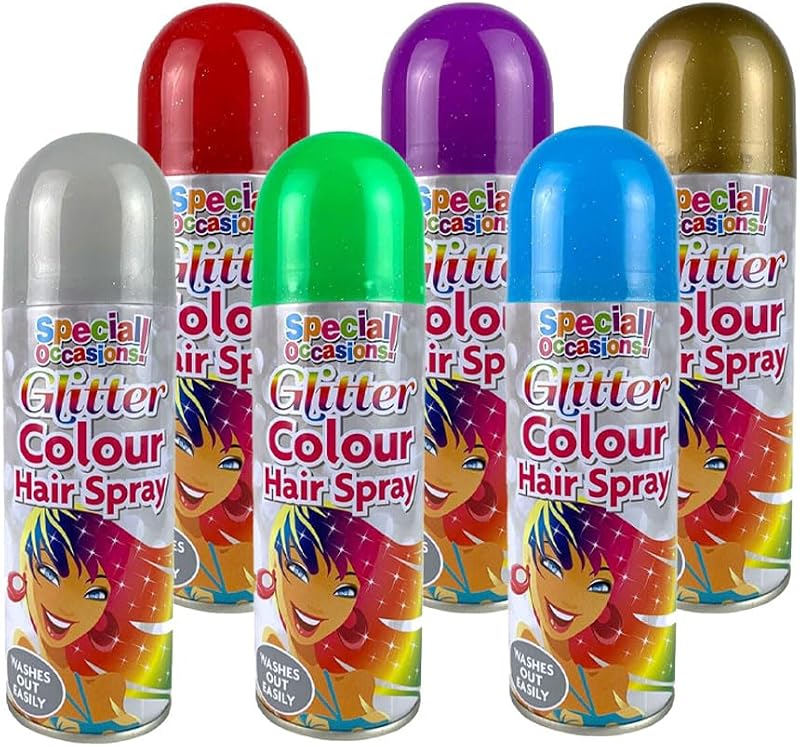 ZOPPER 6x 200ml Glitter Hair Spray Multi Colour Temporary Washable Fancy Dress