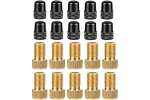 10pcs Brass Valve Adapters, 10pcs Aluminium Alloy Valve Caps, for Convert Presta to Schrader Adapter for Bike, Inflate Tire U