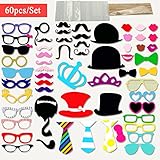 Cxy Photo Booth Props 60pcs DIY Kit (Larger Size) for Wedding Reunions Birthday Party Photobooth On a Stick Dress-up Costumes Accessories & Party Favors with Mustache Hats Glasses Lips Bowler Bowties