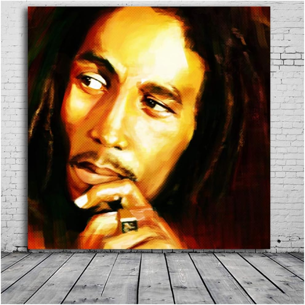 XuFan Bob Marley Painting for Wall Decor Modern Canvas Art Prints Wall Portrait Pictures for Living Room descorative Picture Wall decor-60X60cm No Frame