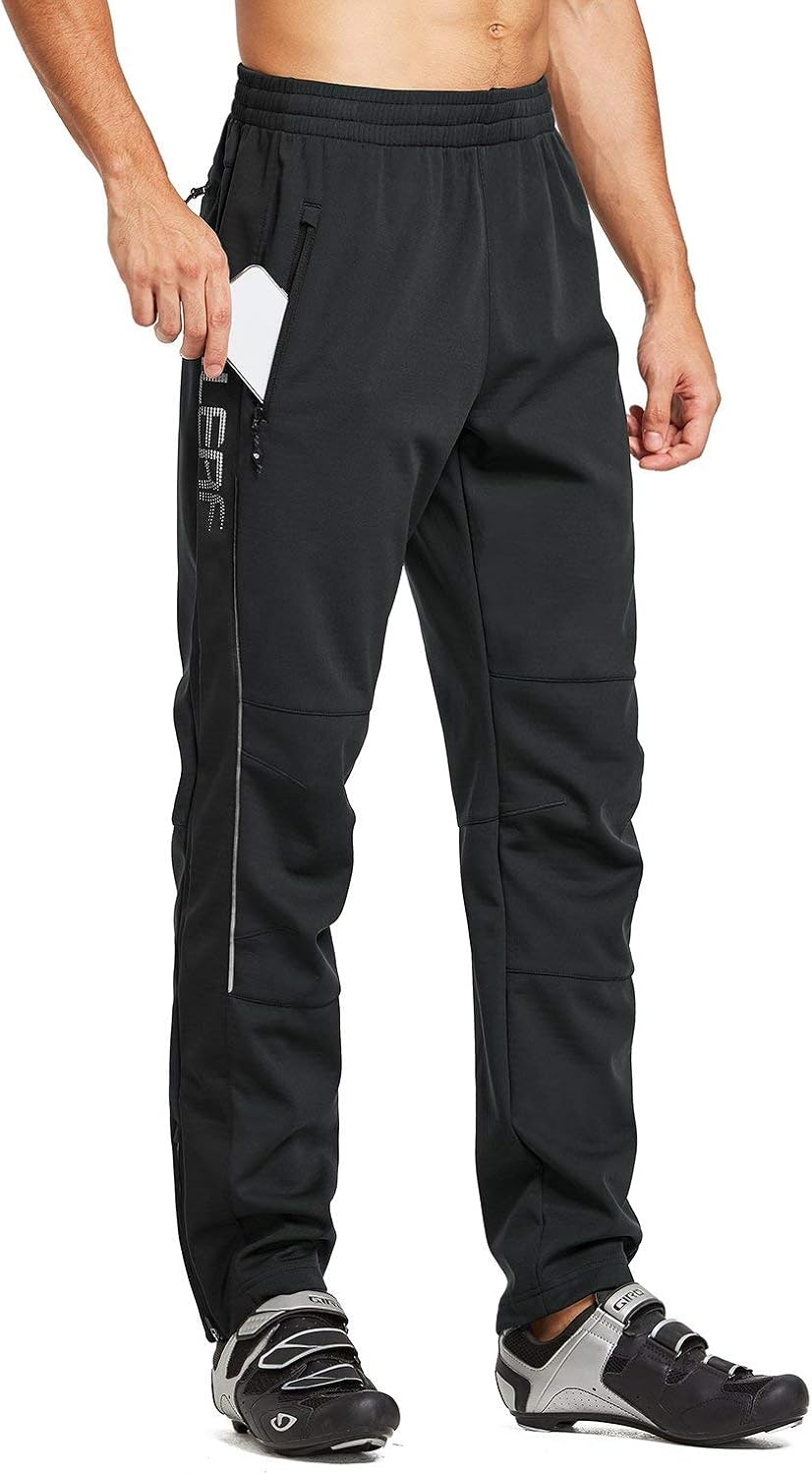 BALEAF Men's Biking Pants Thermal Fleece Winter Cycling Running Windproof Workout Mountain Bike with Pockets : Clothing