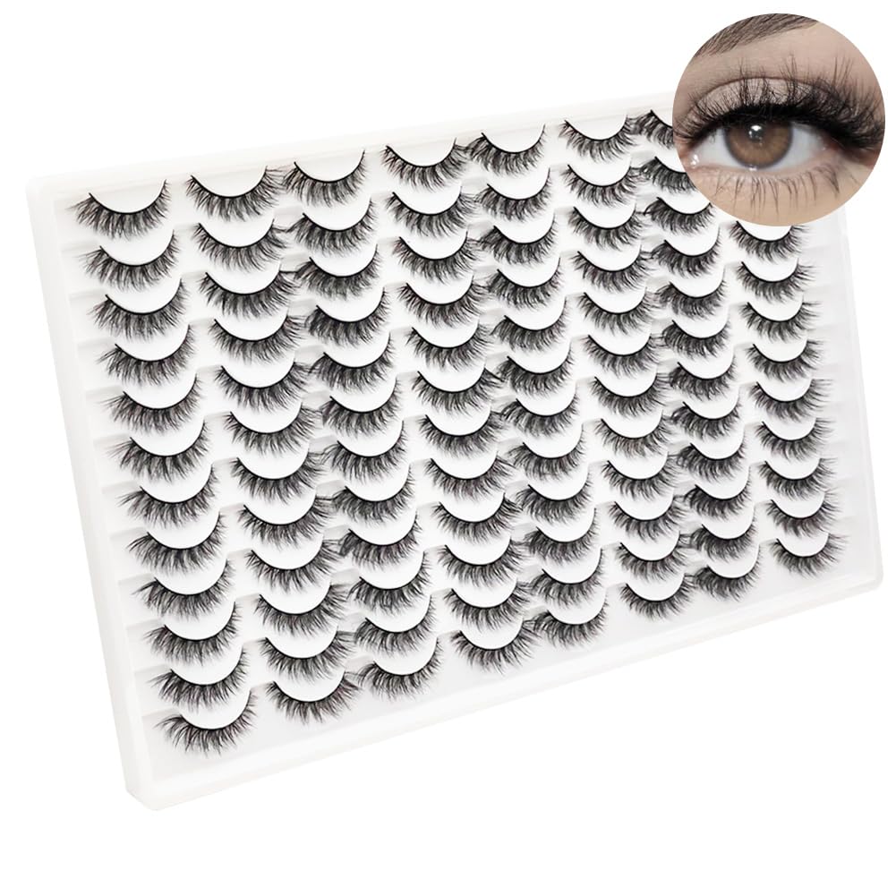 Photo 1 of Azenlo False Eyelashes 48 Pairs Faux Mink Lashes 14mm Wispy Lashes 3D Fluffy Cat Eye Lashes Pack Bulk Wholesale Strip Lashes(style 48-045)