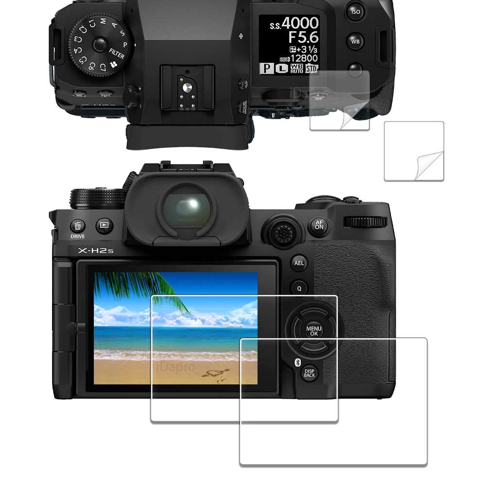 iDaPro Screen Protector for Fujifilm X-H2S X-H2 Fuji XH2S XH2 + PET Top Screen Protector [2+2 Pack] Tempered Glass Easy Installation