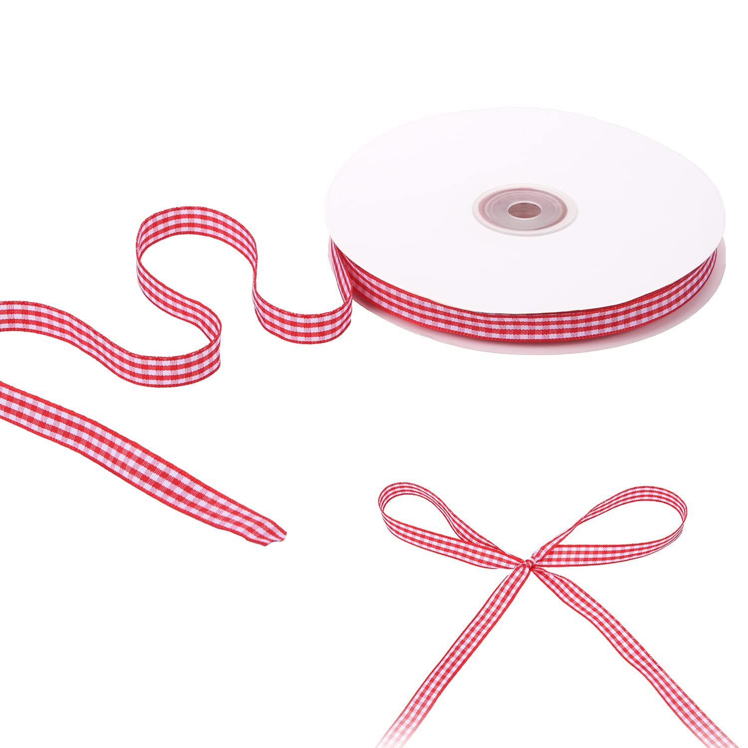 Euvoym 50 Yards Red Gingham Ribbon - Classic Buffalo Plaid Craft Ribbon for Halloween, Christmas, DIY Gift Wrapping
