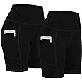 Fengbay 2 Pack 8" /5" Biker Shorts for Women with Pockets, High Waist Workout Shorts for Women Compression Yoga Shorts