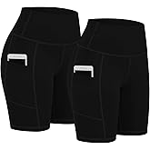 Fengbay 2 Pack 8" /5" Biker Shorts for Women with Pockets, High Waist Workout Shorts for Women Compression Yoga Shorts