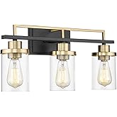 Emliviar 3-Light Bathroom Vanity Light Fixtures - Black and Gold Finish with Clear Glass, YCE238B-3W BK+BG