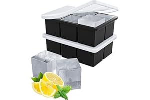 2" Large Square Silicone Ice Cube Tray for Freezer, 6 Cavity Big Old Fashioned Ice Cube Mold for Whiskey,Craft Ice Cube Molds