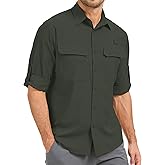 mixtiq Men’s Long Sleeve Fishing Shirts Sun Protection UPF 50 UV Quick Dry Cooling Button Up Shirts for Safari Hiking Camping