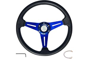 DODOMES Racing/Golf Cart Steering Wheel Universal Fit Car and Club Car DS &Precedent EZGO Yamaha Golf cart 13.8”/350mm 6 Bolts Grip Vinyl Leather & Aluminum with Horn Button (Blue)