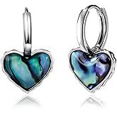 Desnuage Abalone Shell Heart Hoop Earrings Silver Cute Heart Huggie Dangle Drop Earrings for Women Hypoallergenic Silver Jewelry