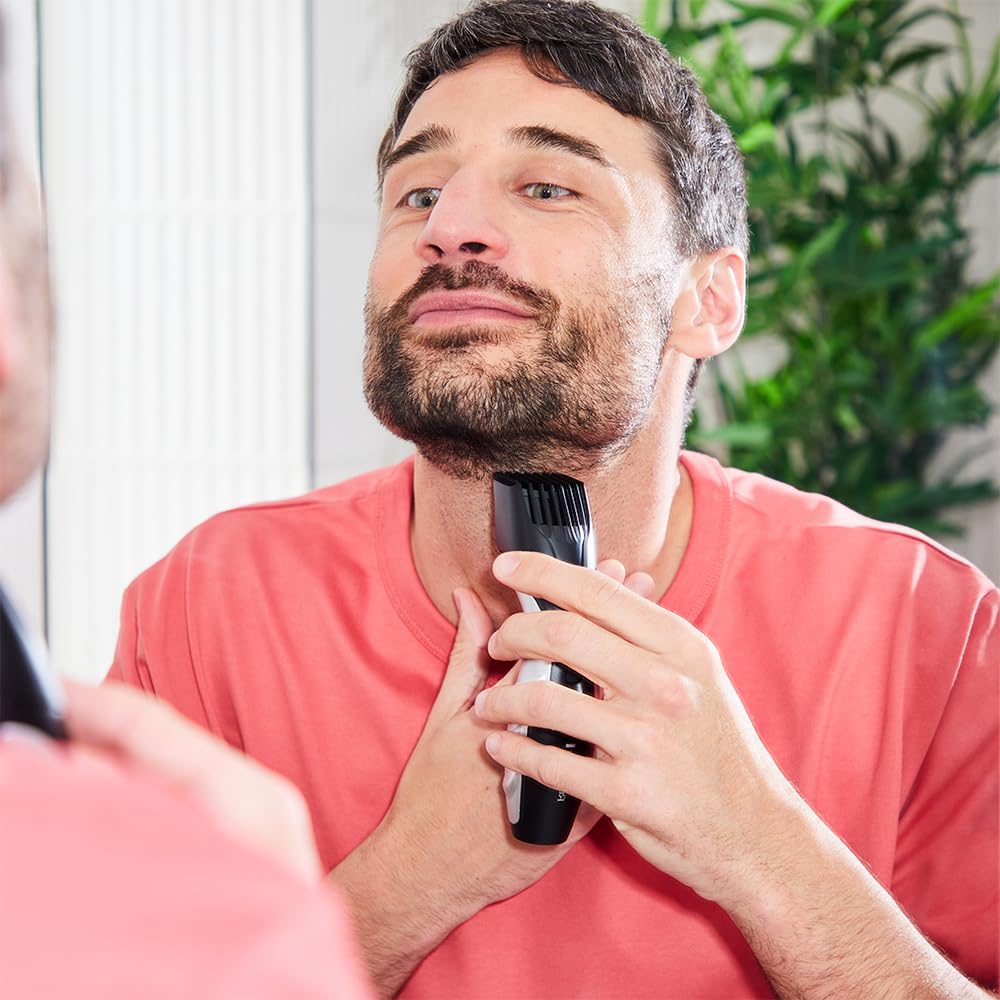 Remington Barttrimmer Herren [selbstschärf. Keramik Klingen/0,4-18mm] Bartschneider Set (Einstellrad mit 9 Längeneinstellungen ab 1,5mm, Netz-/Akkubetrieb, LED Ladeanzeige, Langhaarschneider) MB320C 5