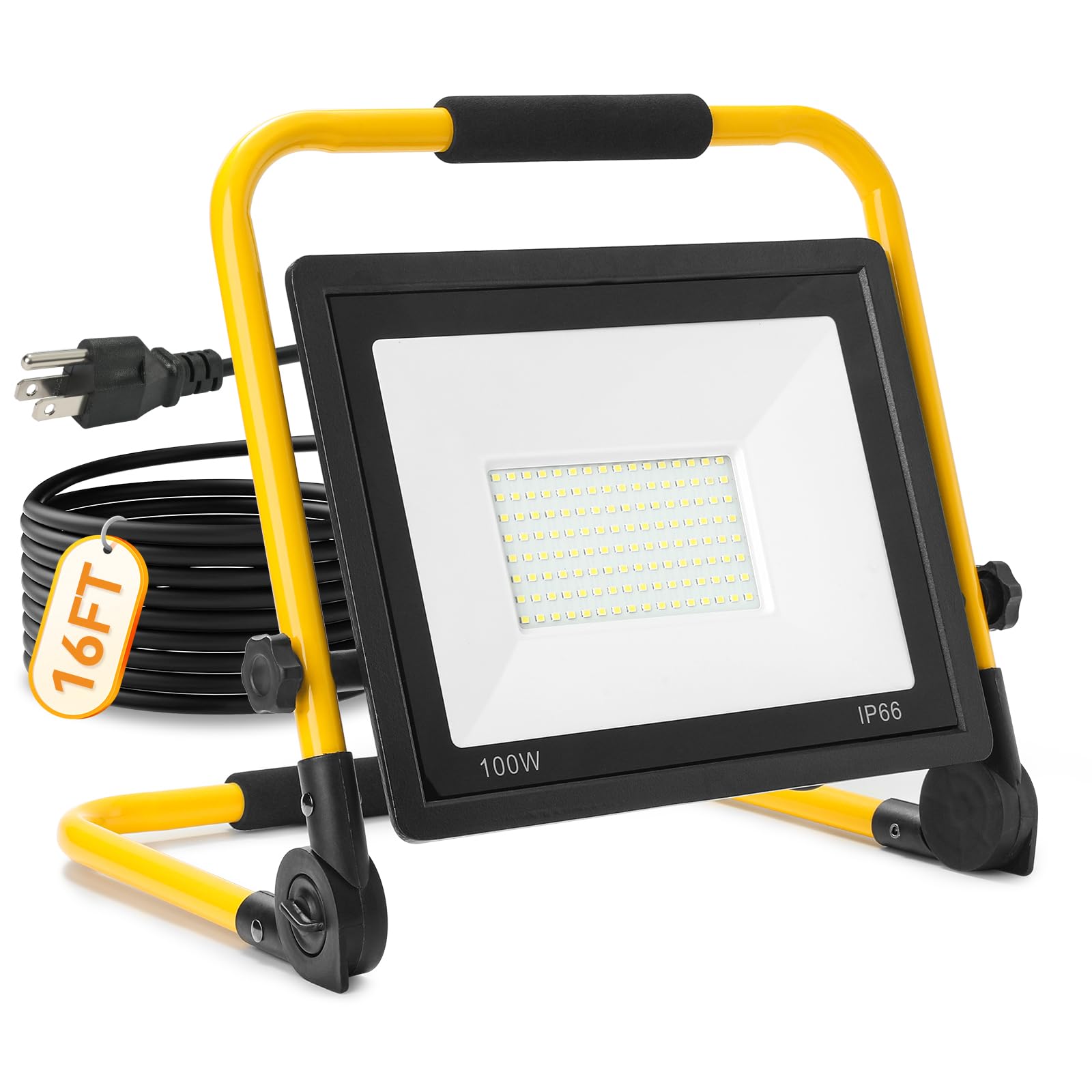 Photo 1 of 12000LM LED Work Light 128LEDs Portable Flood Light with 16.4FT Cord&Individual Switch& Stand, 6500K IP66 Waterproof for Indoor/Outdoor Job Sites, Workshops, Garages & Construction Lighting