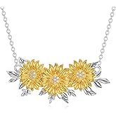 LWXIE Diamond Sunflower Necklace for Women 925 Sterling Silver Sunflower Pendant Necklaces with Lab Grown Diamonds Jewelry Gifts