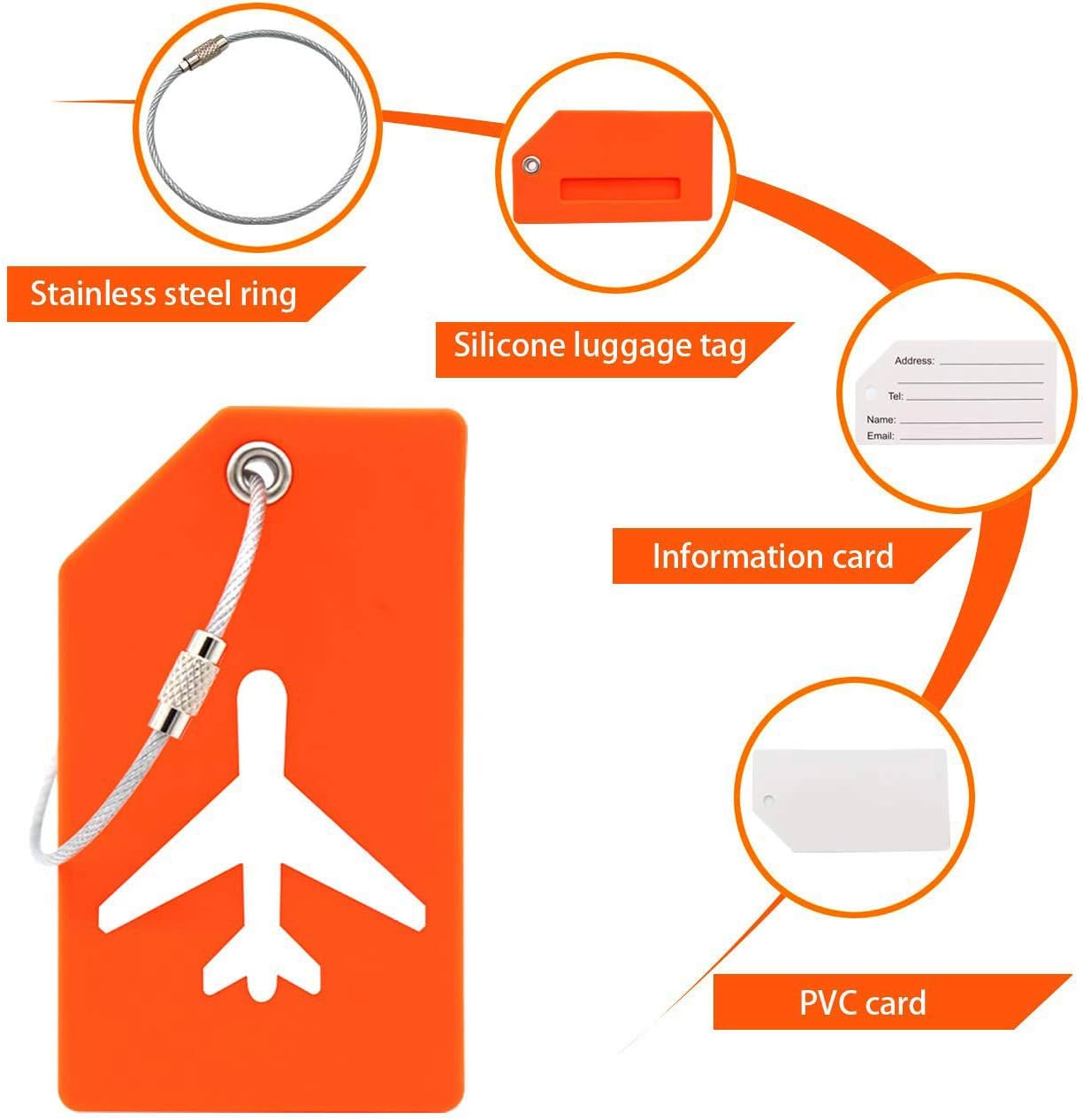  | 2PCS Y.A. LOTUS Silicone Luggage Tags with Name ID Card and Stainless Steel Loop, Premium Flexible Travel ID Bag Tag helps Quickly Spot Luggage Suitcase, for women, men - Orange | Luggage Tags