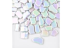 BTMIEY 0.78"-1.57" Irregular Ceramics Mosaic Tiles,1.1LB Mosaic Pieces Stones for Home Decoration DIY Craft Plates Flowerpots Vases Cups Mosaic Making Supplies (Iridescent White)