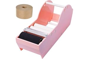 QILIMA Desktop Pink Water Activated Tape Dispenser with Reinforced Kraft Paper Gum Tape 1.88In x 55 Yards for Shipping, Carton and Box Sealing