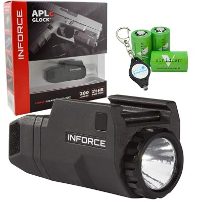 InForce APLc Glock Weapon Mounted Light 200 Lumens For Glock Bundle with 3 CR2 Viridian Batteries and a Lumintrail Keychain Light
