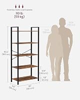 VASAGLE 5-Tier Bookcase Shelf 30 x 66 x 153 cm Rustic Brown Ink Black LLS061B01 view 6