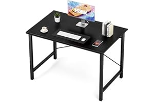 Sweetcrispy Small Computer Office Desk 40 Inch Kids Student Study Writing Work with Metal Frame Wood Tabletop Modern Simple Home Bedroom PC Table - Black