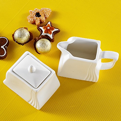 Malacasa, Series Amparo, 3-Piece Ivory White Porcelain Ceramic Sugar and Creamer Set Serving for Coffee and Tea of Milk Jug and Sugar Pot (with Lid) - Thumbnail 3