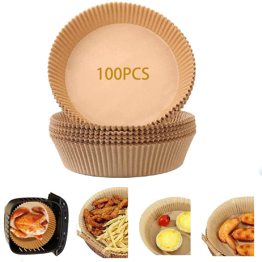 100 Pieces Air Fryer Baking Paper,Air Fryer Baking Pan,Air Fryer Oven Paper 16cm/6.3",Non-stick Easy Clean Air Fryer Paper