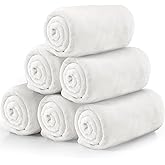 Tinideya 6 Pcs Flannel Fleece Throw Blanket Bulk 50 x 60 Inch Soft Fleece Blanket Warm Throw Blanket Coral Blankets for Couch Sofa Home Wedding Gifts Season (Cream White)