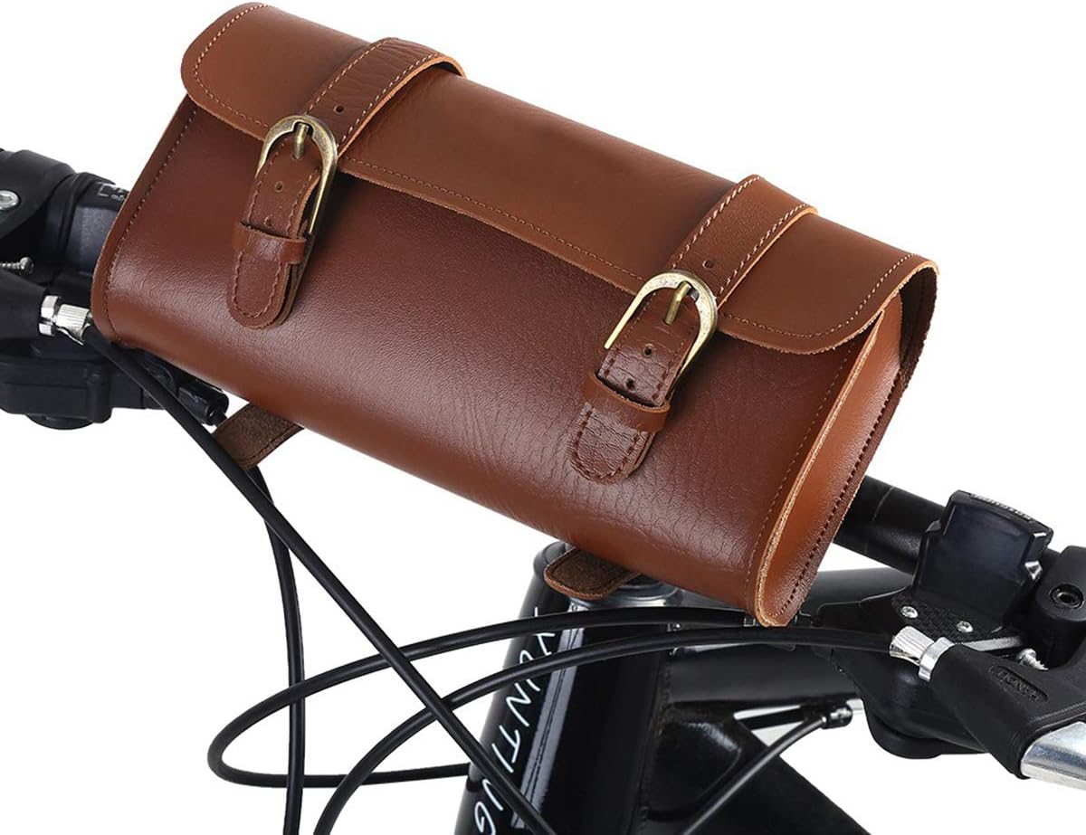 Ruiqas Artificial Leather Bicycle Storage Bag, Bicycle Front Frame Handlebar Bag Cycling Accessory (Black)