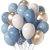 Dusty Blue and Gold Party Balloons, 50pcs 12 Inch Dusty Blue Balloons Sand White Champagne Gold Latex Balloon for Adult Party Anniversary Wedding Bridel Party Decorations