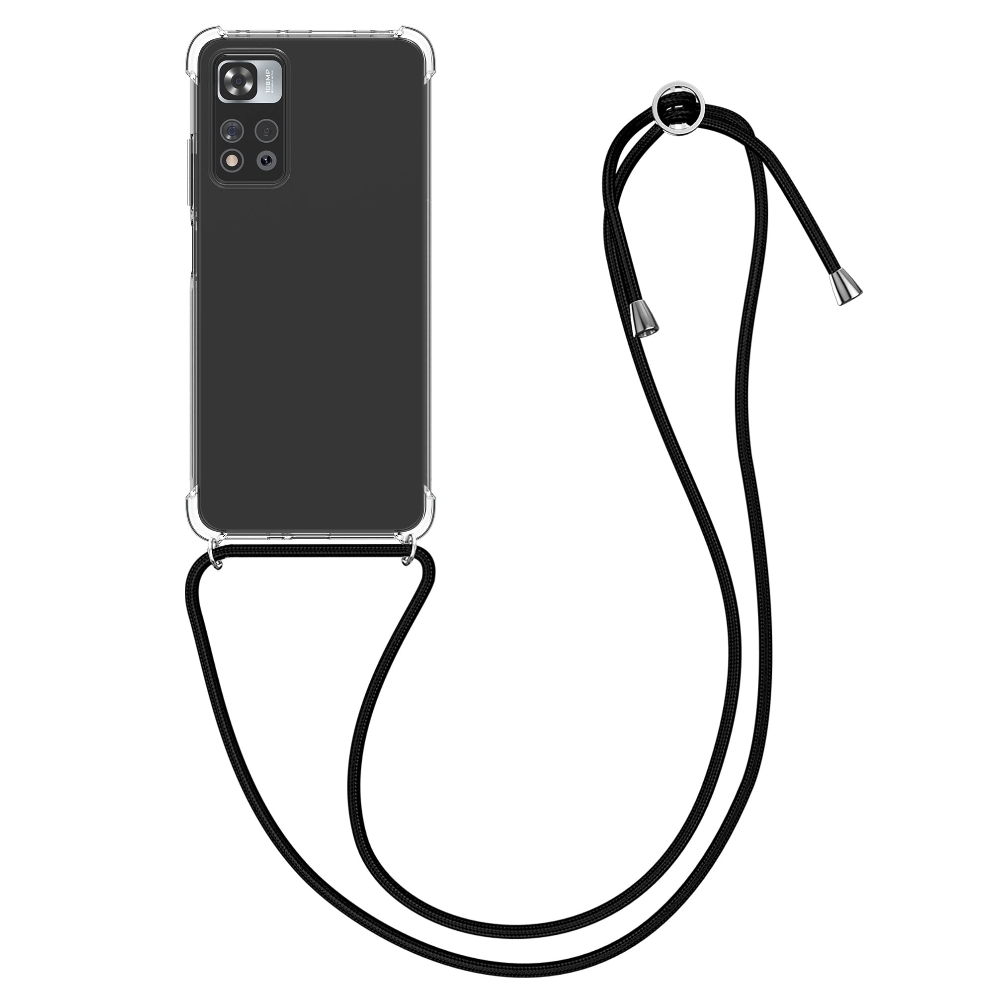 kwmobile Crossbody Case Compatible with Xiaomi Redmi Note 11 Pro/Note 11 Pro (5G) / Note 12 Pro (4G) Case - Clear TPU Phone Cover w/Lanyard Cord Strap - Black/Transparent
