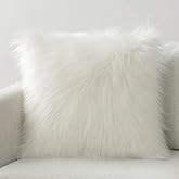 Phantoscope Faux Fur Solid Decorative Pillow Cover Fluffy Throw Pillow Mongolian Luxury Fuzzy Pillow Case Cushion Cover for Bedroom and Couch, Off-White 20 x 20 Inches, Pack of 1