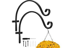 MIXXIDEA Hanging Plant Bracket, Wall Planter Hooks, Heavy Duty Plant Hooks, Plant Hangers with Screwdriver Rust Resistant 40lbs Load Capacity for Wind Chimes, Bird Feeders, 14.7” Black (2 Pack)