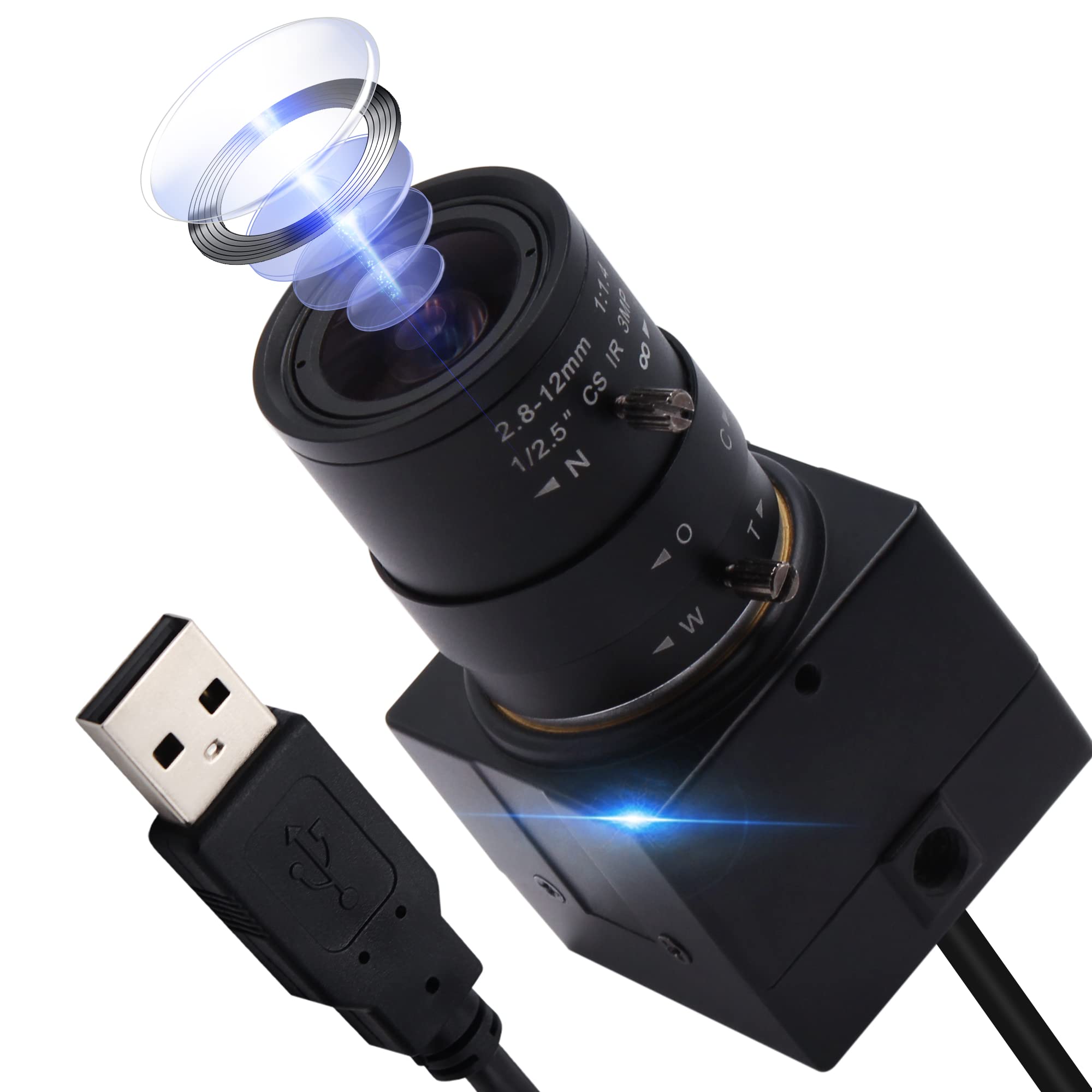 ELP 4K Ultra HD 2160P Webcam with Wide Angle 2.8-12mm Optical Manual Focus Lens, IMX415 Sensor USB Zoom Camera for Video Conference, Plug and Play for Windows, Linux, Mac