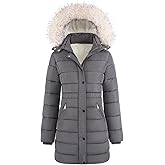 Wiepux Women's Winter Thicken Fleece Lined Puffer Coat Mid-Length Down Jacket with Removable Faux Fur Hood, Warm Snow Parka