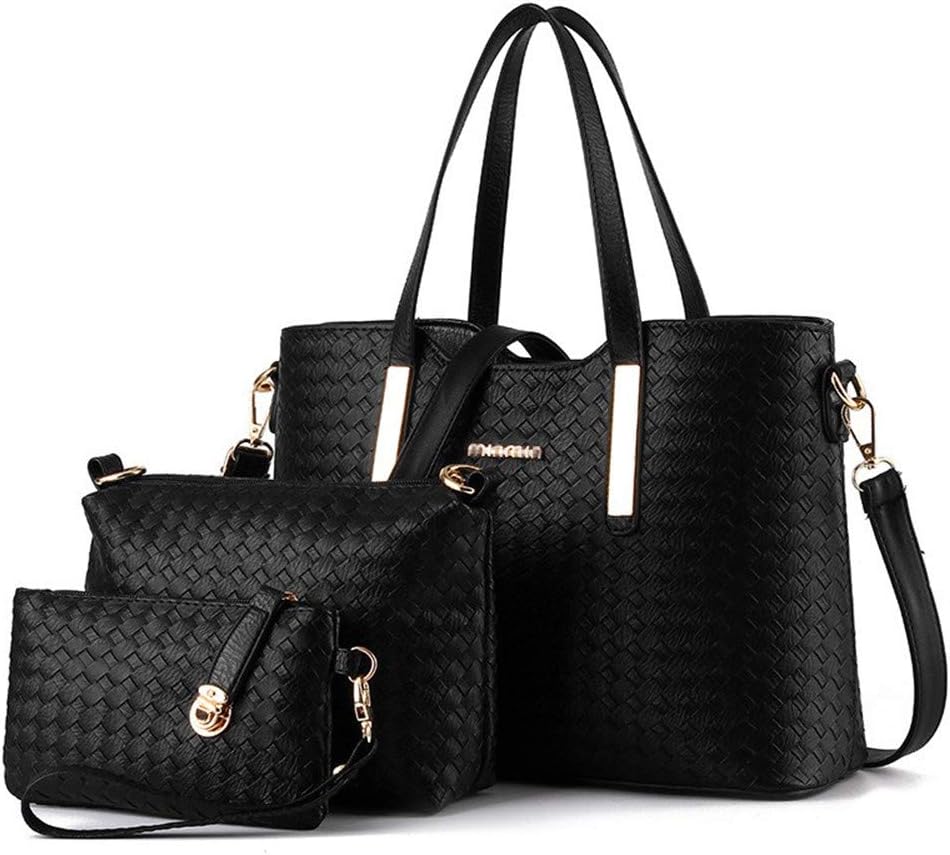 Women PU Leather Fashion Handbag Set Shoulder Bags Totes Weave Design Purse 3 Pieces Set for Women