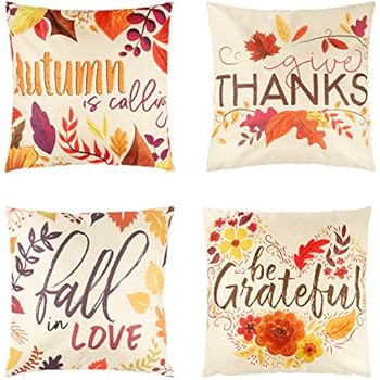 Juvale Thanksgiving Throw Pillow Covers - 4-Pack Colorful Decorative Couch Throw Pillow Cases, Autumn Fall Foliage Harvest Design, Country Style Home Decor Cushion Covers, Fits 18 x 18 Pillows