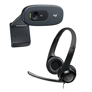 Logitech H390 Cuffie Cablate, Stereo con Microfono Regolabile con Cancellazione del ‌‎Rumore, USB & C270 Webcam HD, HD 720p/30fps, Videochiamate HD Widescreen, Correzione Automatica ‎Luminosità